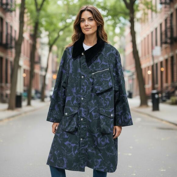 Burberry Rose Print Waxed Cotton Car Coat Oversized Size 4 - Picture 6 of 6